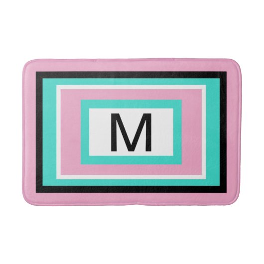 Monogram Pink Black Turquoise Geometric Badmat (Voorkant)