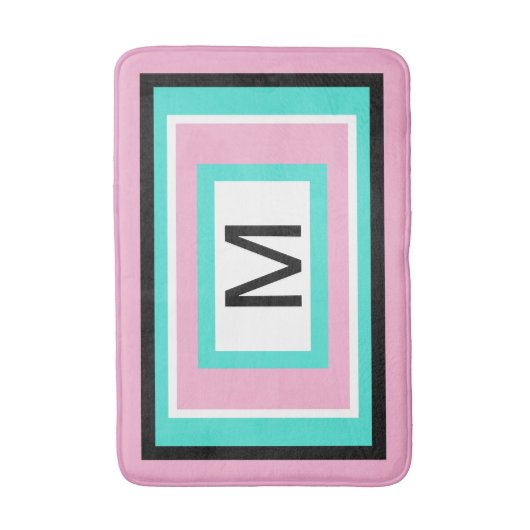 Monogram Pink Black Turquoise Geometric Badmat (Voorkant Verticaal)