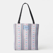 Monogram Pink Blue Coquette Bow Striped Trendy Tote Bag (Achterkant)