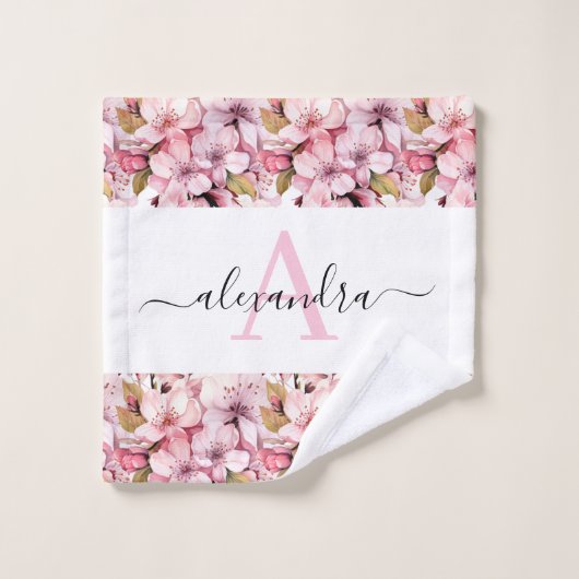 Monogram Pink Cherry Blossoms Towel Set Bad Handdoek (Wasdoekje)