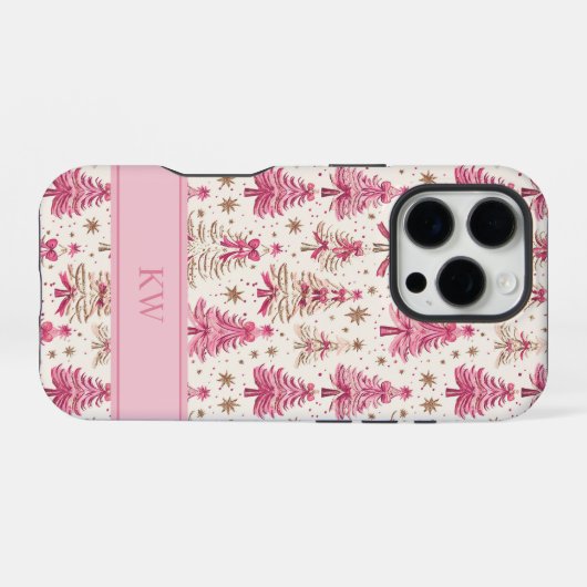 Monogram Pink Christmas Tree Phone Case iPhone Hoesje (Achterkant horizontaal)
