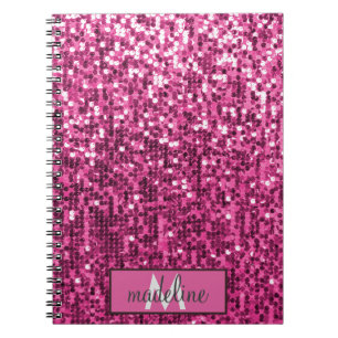 Monogram PINK Glitter Sequin Sparkly Notebook Notitieboek