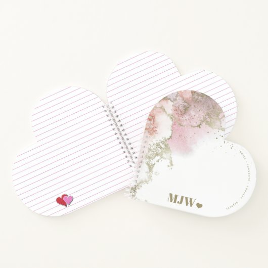 Monogram Pink & Gold Abstract and Heart Notitieboek (Binnen)
