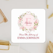 Monogram Pink Rose From The Library of Bookplate Vierkante Sticker