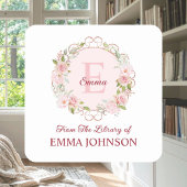 Monogram Pink Rose From The Library of Bookplate Vierkante Sticker