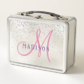 Monogram Pink Script Girl's Silver Pearl Glitter (Voorkant)