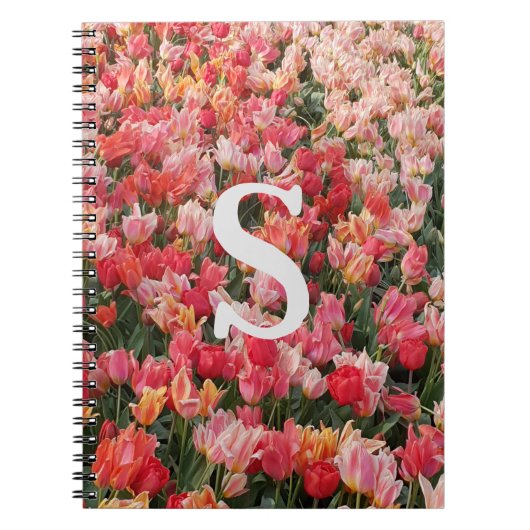Monogram Pink Tulip Flower iPhone Case Notitieboek (Voorkant)