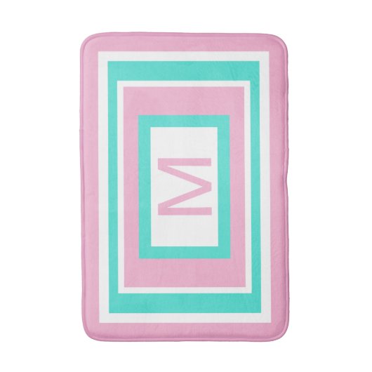 Monogram Pink Turquoise Geometric Badmat (Voorkant Verticaal)