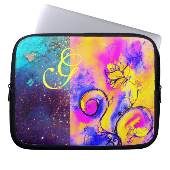 MONOGRAM Pink Yellow Blue Laptop Sleeve (Voorkant)