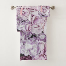 Monogram Pioenrozen Bloem Roze Schrift Bad Handdoek