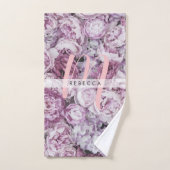Monogram Pioenrozen Bloem Roze Schrift Bad Handdoek (Handdoek)
