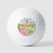 Monogram Pioenrozen Op Golfbaan Golfballen (Voorkant)