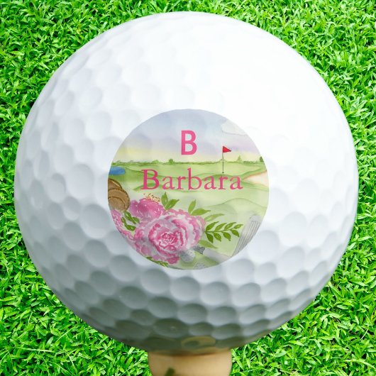 Monogram Pioenrozen Op Golfbaan Golfballen