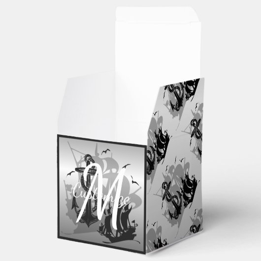 Monogram Pirate Ship & Anchor Cube Favor Box 2 Bedankdoosjes (Geopend)
