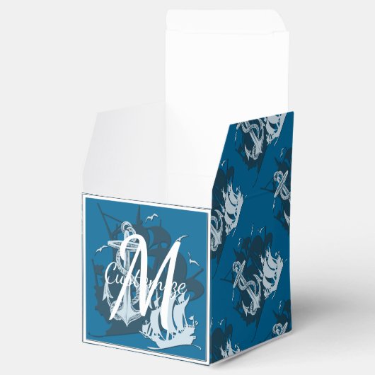 Monogram Pirate Ship & Anchor Cube Favor Box 3 Bedankdoosjes (Geopend)