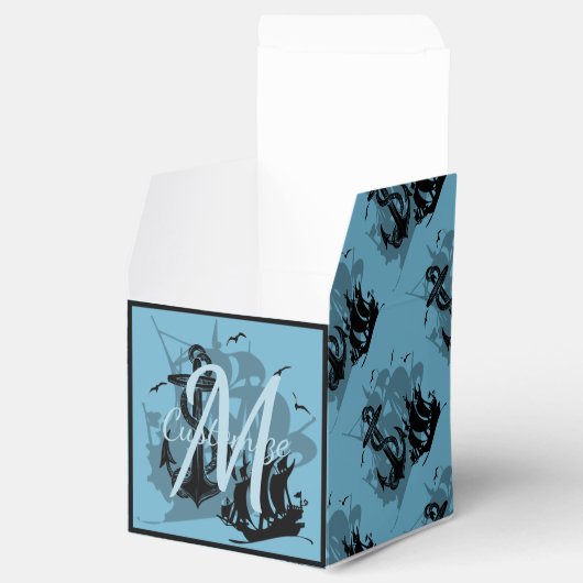 Monogram Pirate Ship & Anchor Cube Favor Box Bedankdoosjes (Geopend)
