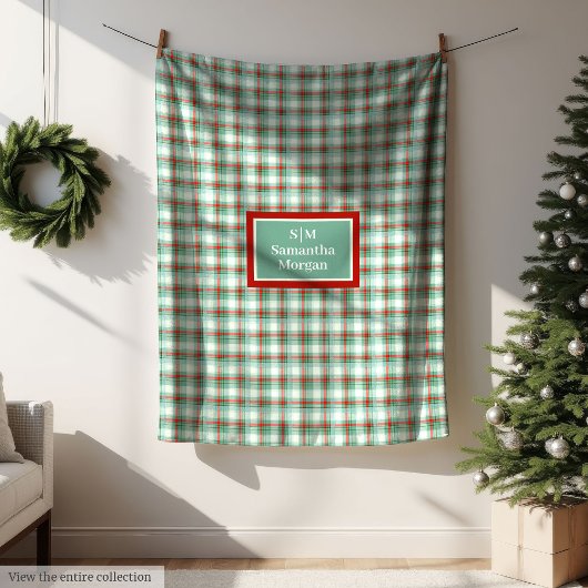 Monogram Plaid Blanket Red Green Christmas Chic Fleece Deken