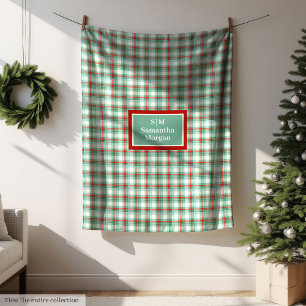Monogram Plaid Dekentje Rood Groen Kerst Chic Fleece Deken