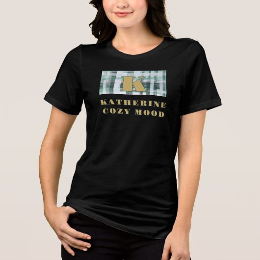 Monogram plaid feestelijk wit groen goud naam geze Tri-Blend shirt (Voorkant)