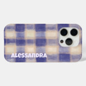 Monogram plaid gingham marine blauw beige boerderi Case-Mate iPhone case (Achterkant (horizontaal))