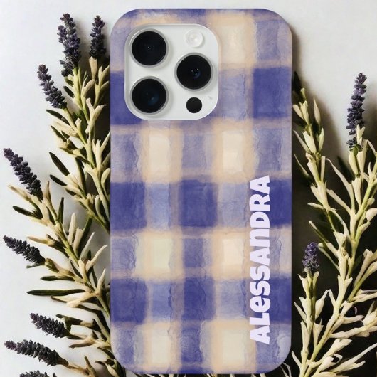 Monogram plaid gingham marine blauw beige boerderi Case-Mate iPhone case