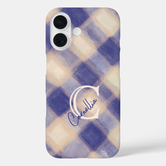 Monogram plaid gingham marine blauw crème handgesc Case-Mate iPhone case (Achterkant)