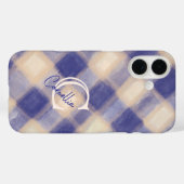 Monogram plaid gingham marine blauw crème handgesc Case-Mate iPhone case (Achterkant (horizontaal))