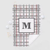 Monogram Plaid Grijs Zilver Rood Gift Voor Hem Golfhanddoek (Insitu)