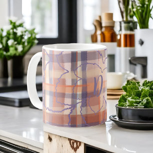 Monogram plaid herfstbladeren beige oranje paarse koffiemok