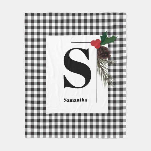 Monogram Plaid Holiday Kerstmis Fleece Deken (Voorkant)