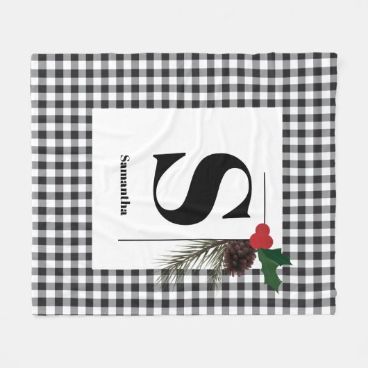 Monogram Plaid Holiday Kerstmis Fleece Deken (Voorkant (Horizontaal))