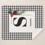 Monogram Plaid Holiday Kerstmis Sherpa Blanket Sherpa Deken (Voorkant (horizontaal))