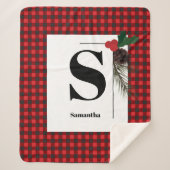 Monogram Plaid Holiday Kerstmis Sherpa Deken (Voorkant)