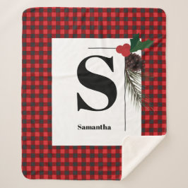 Monogram Plaid Holiday Kerstmis Sherpa Deken
