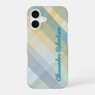 Monogram Plaid Pastel Blauw Turquoise Geel Groen M iPhone 16 Hoesje