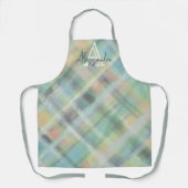 Monogram plaid pastelgroen grijs cyaan geel schort (Voorkant)