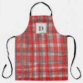 Monogram plaid tartaanrood-grijze waterverf van bu schort (Voorkant)