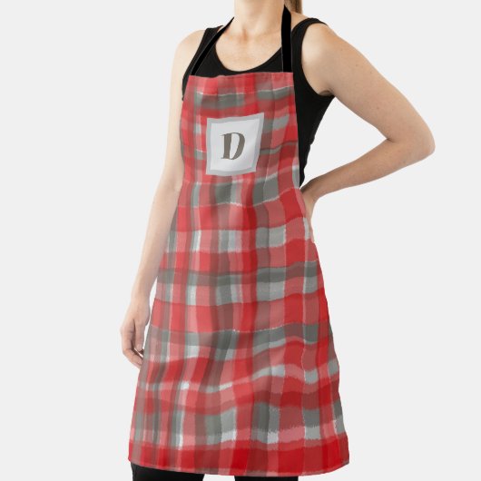 Monogram plaid tartaanrood-grijze waterverf van bu schort (Insitu)