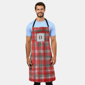 Monogram plaid tartaanrood-grijze waterverf van bu schort (Gedragen)