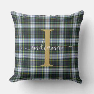 Monogram Plaid Tartan Rustic Groen Moeder Verjaard Buitenkussen