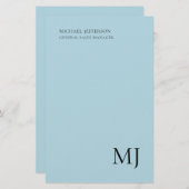 Monogram Plain Blue Trendy Business Briefpapier (Voorkant / Achterkant)