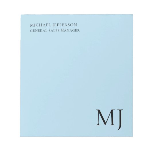 Monogram Plain Blue Trendy Business Notitieblok (Voorkant)