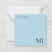 Monogram Plain Blue Trendy Business Notitiekaartje (Voorkant)