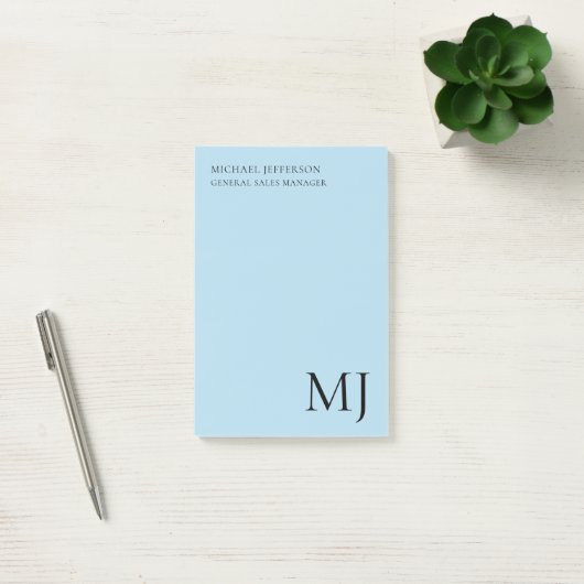 Monogram Plain Blue Trendy Business Post-it® Notes (Kantoor)