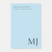 Monogram Plain Blue Trendy Business Post-it® Notes (Voorkant)