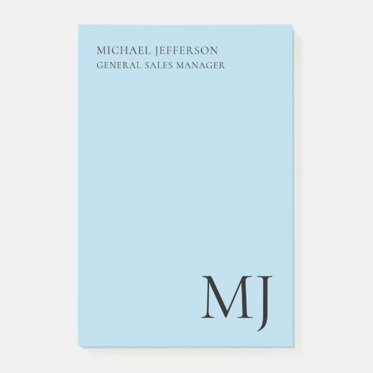 Monogram Plain Blue Trendy Business Post-it® Notes (Voorkant)
