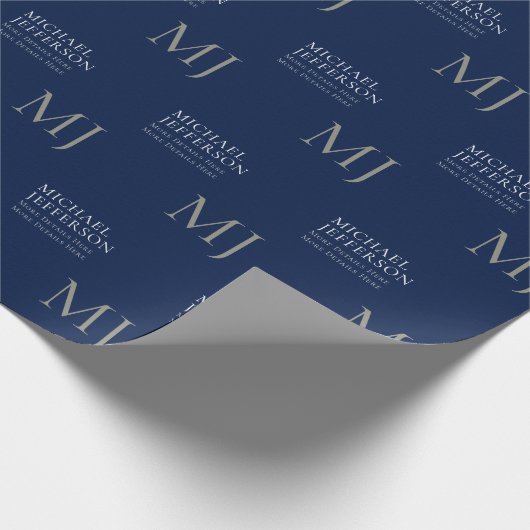 Monogram Plain Dark Blue Trendy Business Cadeaupapier (Hoek)
