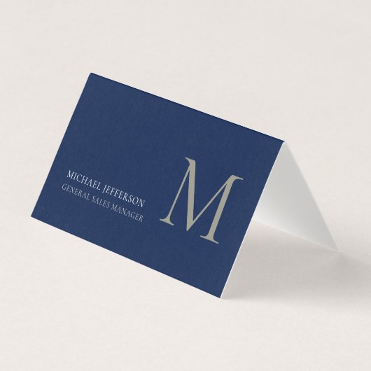 Monogram Plain Dark Blue Trendy Business Card Visitekaartje (Voorkant)