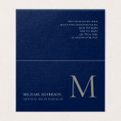 Monogram Plain Dark Blue Trendy Business Card Visitekaartje (Buitenkant ongevouwen)