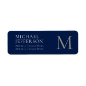 Monogram Plain Dark Blue Trendy Business Etiket (Voorkant)
